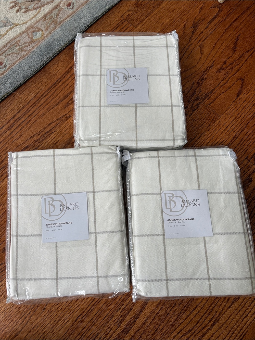 Ballard Designs Jones Windowpane Drapery Panel - Cream with Gray Windowpane - Picture 2 of 3